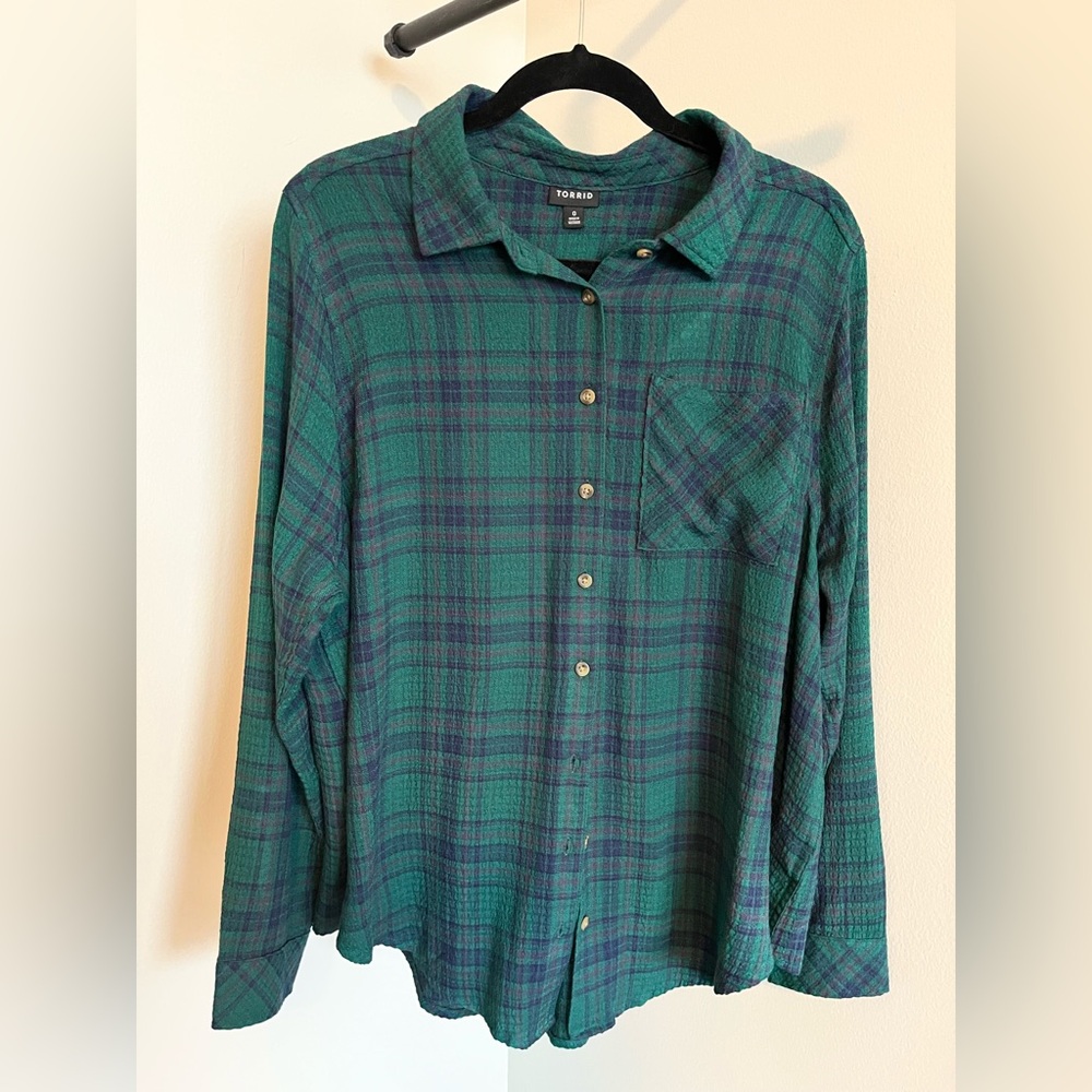 Torrid Green and Blue Plaid Button-Up